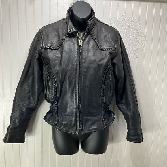 VINTAGE Black Leather Motorcycle Jacket